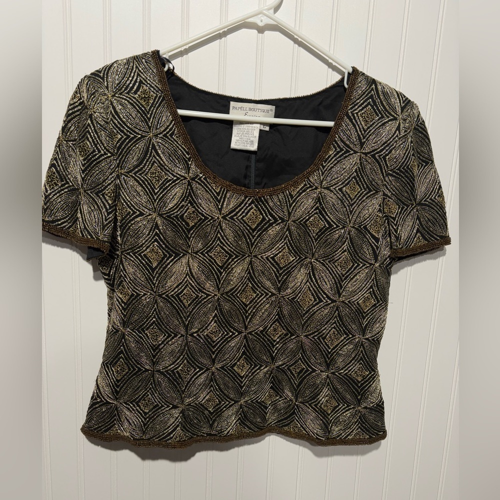 Vintage Papell Boutique Evening Beaded Crop Blouse| Size Large